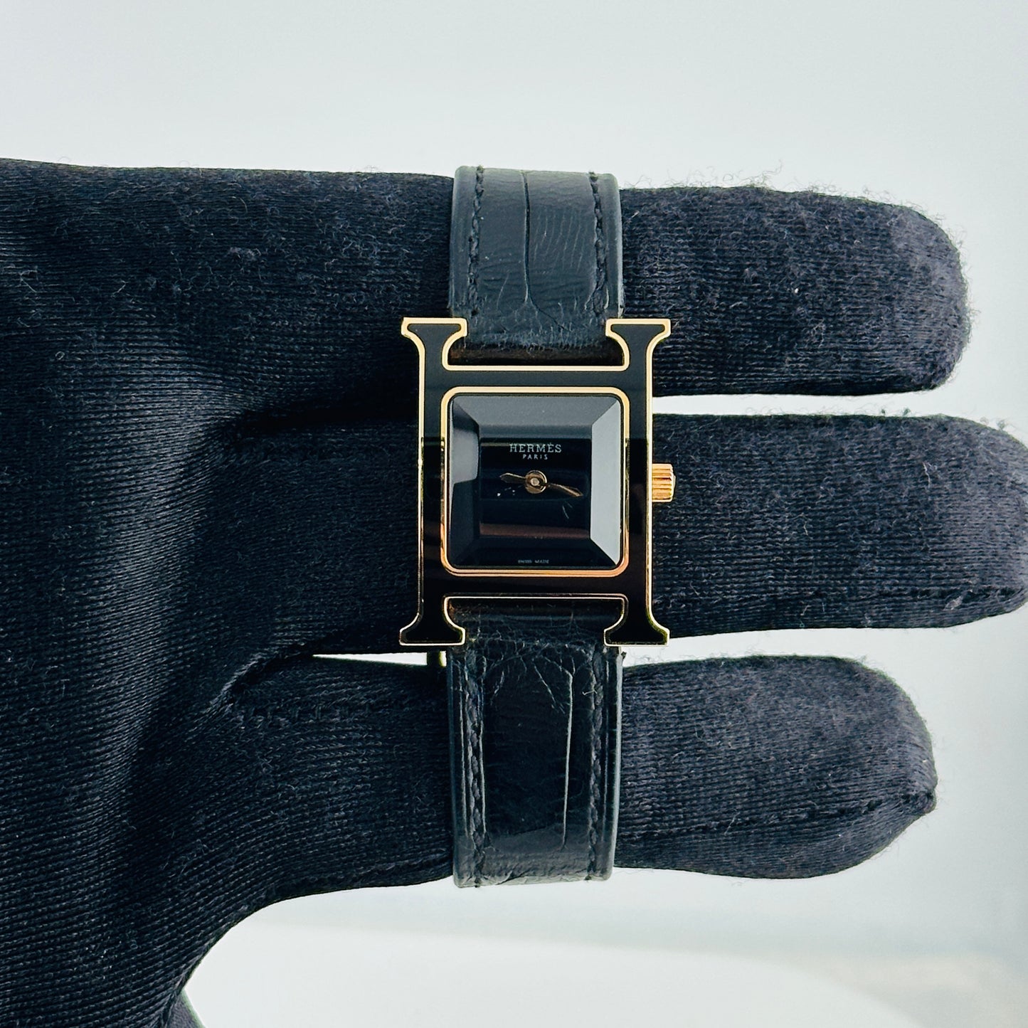 Hermes H Black Dial on Leather Ref. HH1.270B Papers — view 2