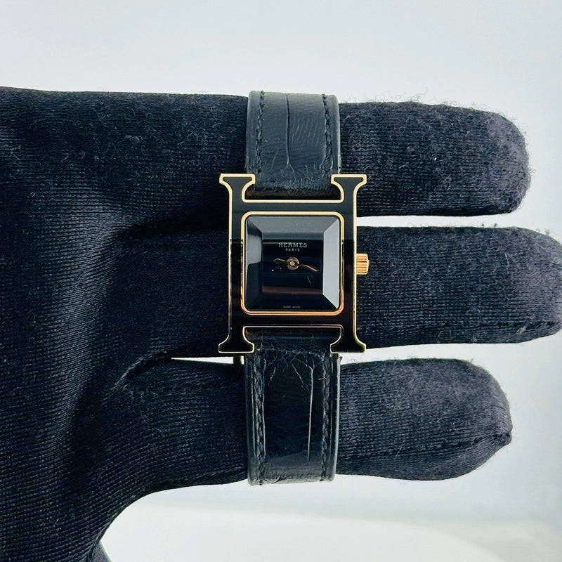 Hermes H Black Dial on Leather Ref HH1.270B with Papers