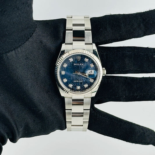 Rolex Datejust Blue Jubilee Diamond Dial on Oyster Ref 126234 with New Style Card Green 2021