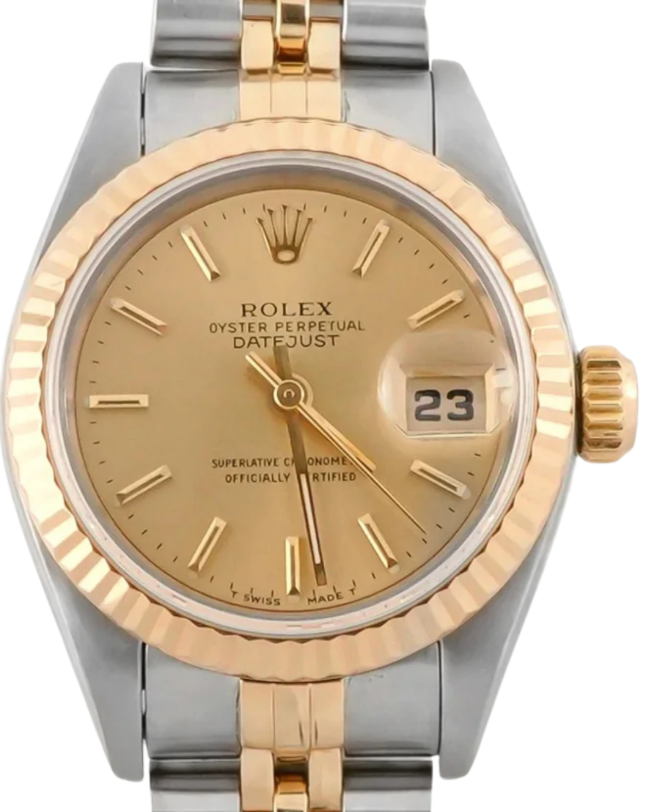 Rolex Datejust Lady Champagne Stick Dial on Jubilee D Link Bracelet Ref. 69173 Card