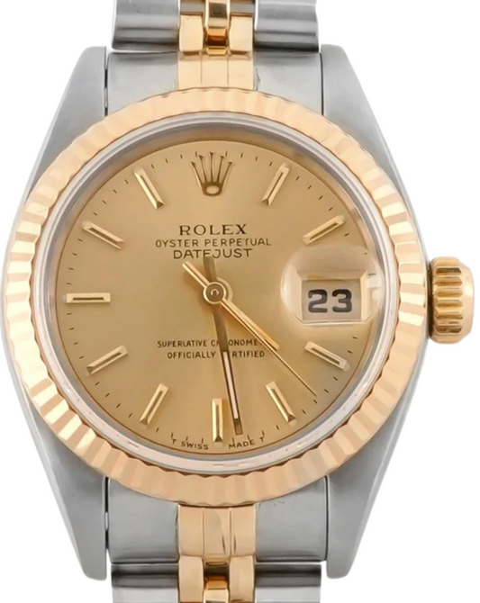 Rolex Datejust Lady Champagne Stick Dial on Jubilee D Link Bracelet Ref. 69173 Card