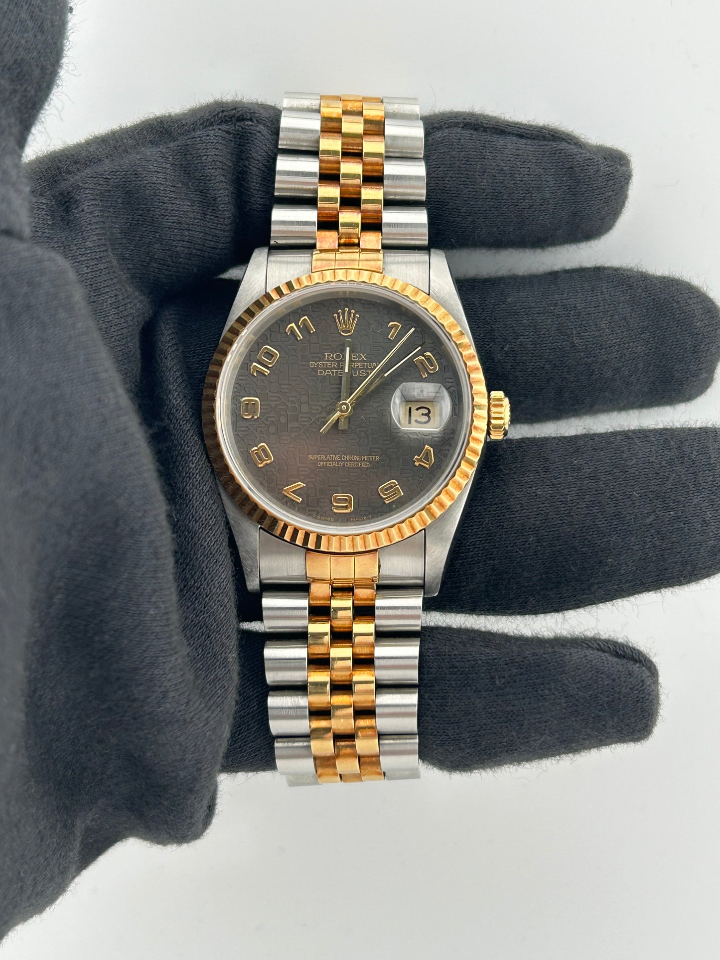 Rolex Datejust Black Anniversary Dial Dial on 2 Tone Jubilee D Link Ref. 16233 Papers 1995 — view 2