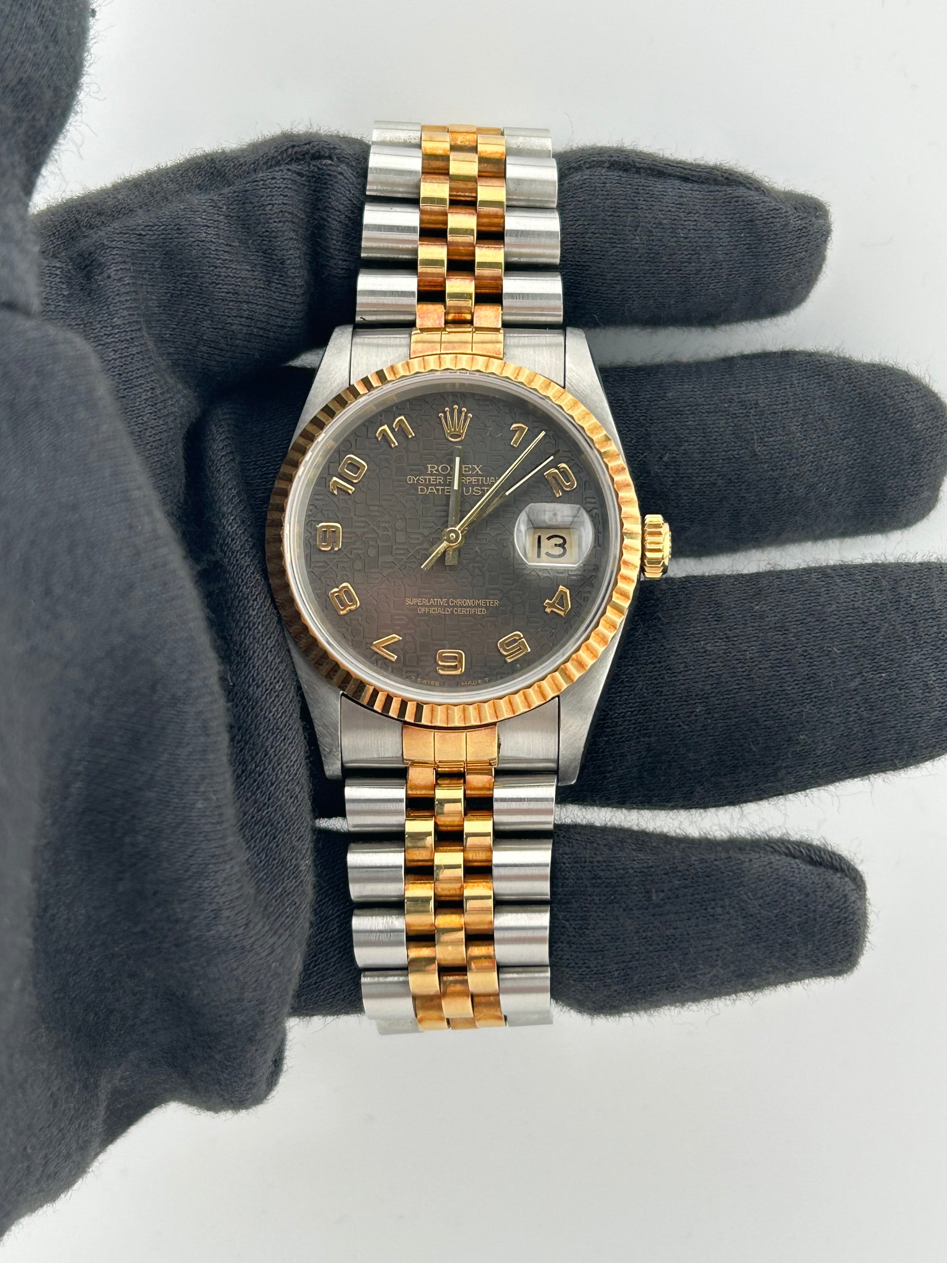 Rolex Datejust Black Anniversary Dial Dial on 2 Tone Jubilee D Link Ref. 16233 Papers 1995 — view 2