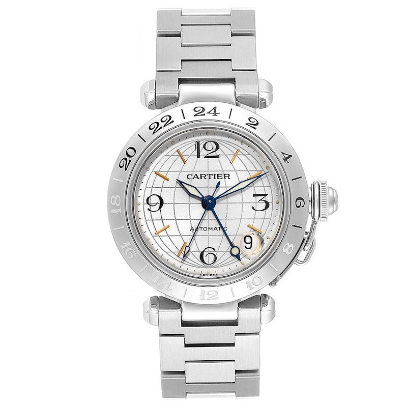 Cartier Pasha GMT Silver / Arabic Numerals Dial on Stainless Steel Bracelet Ref. 2377/W31029M7