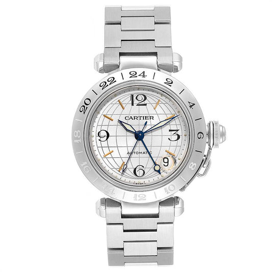 Cartier Pasha GMT Silver / Arabic Numerals Dial on Stainless Steel Bracelet Ref. 2377/W31029M7