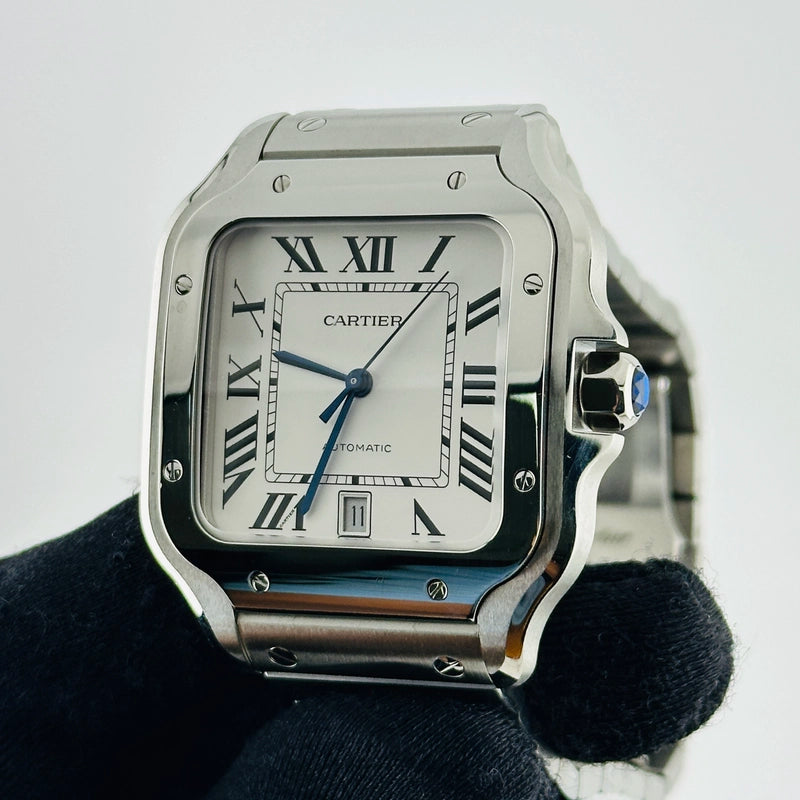 Cartier Santos Silver Roman Dial on Stainless Steel Bracelet Ref 4072/WSSA0018 with Card 2025