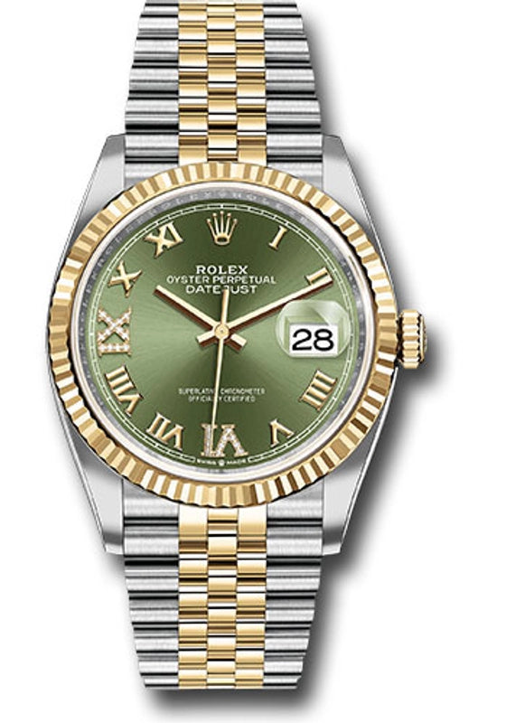 Rolex Datejust Olive Green Roman Dial on Jubilee Ref 126233 with New Style Card Green 2026
