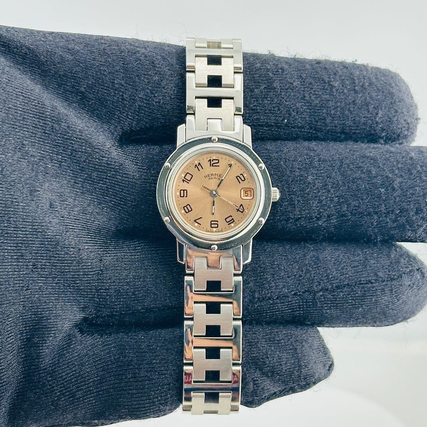 Hermes Clipper Salmon / Arabic Numerals Dial on Stainless Steel Bracelet Ref. CL4.210 Papers 2001