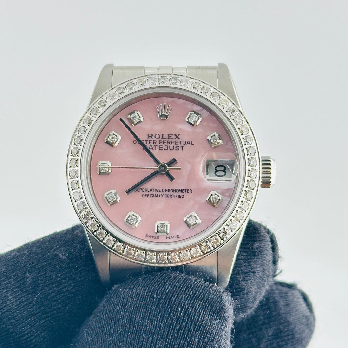 Rolex Datejust Am Pink Mop Diamond Dial on D Link Jubilee Bracelet Ref. 68240 1999 — view 2
