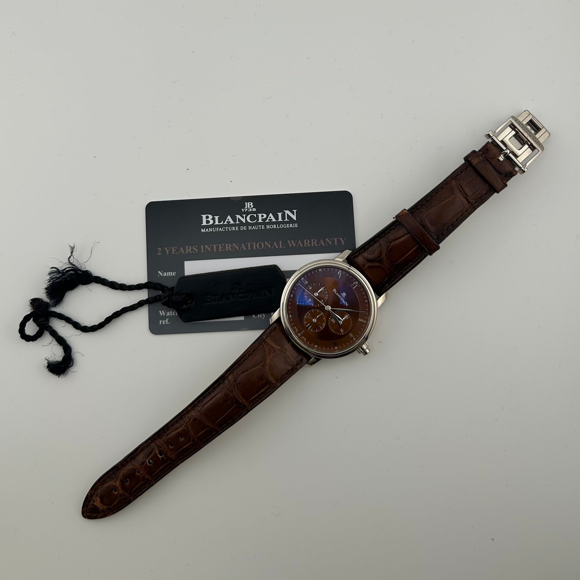 Blanc Pain Villeret Chrono Brown Roman Dial on Brown Leather Ref. 6185-1546A-55B Card 2019 — view 7
