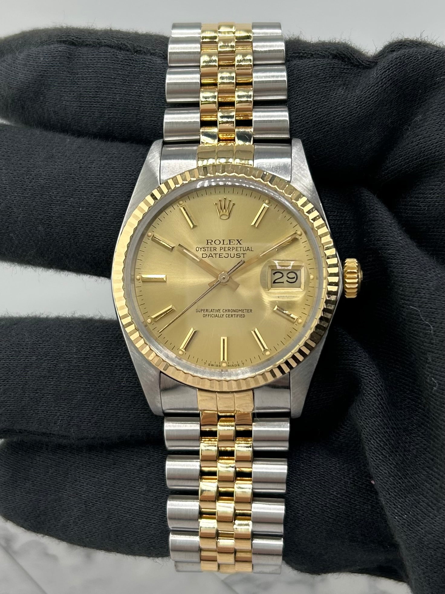 Rolex Datejust Champagne Stick Dial on D Link Jubilee Bracelet Ref. 16013 1986 — view 2