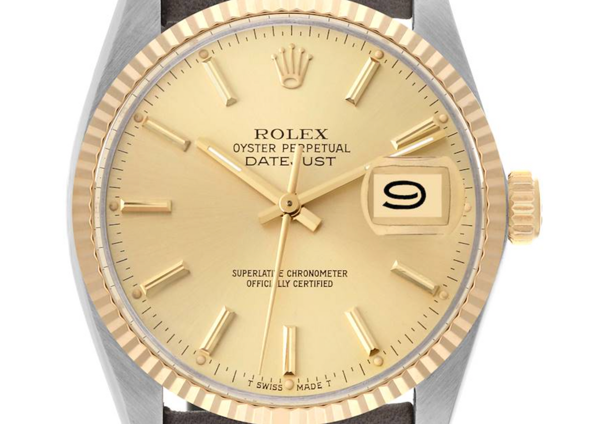 Rolex Datejust Champagne Stick Dial on Generic Leather Band Ref. 16013 1986