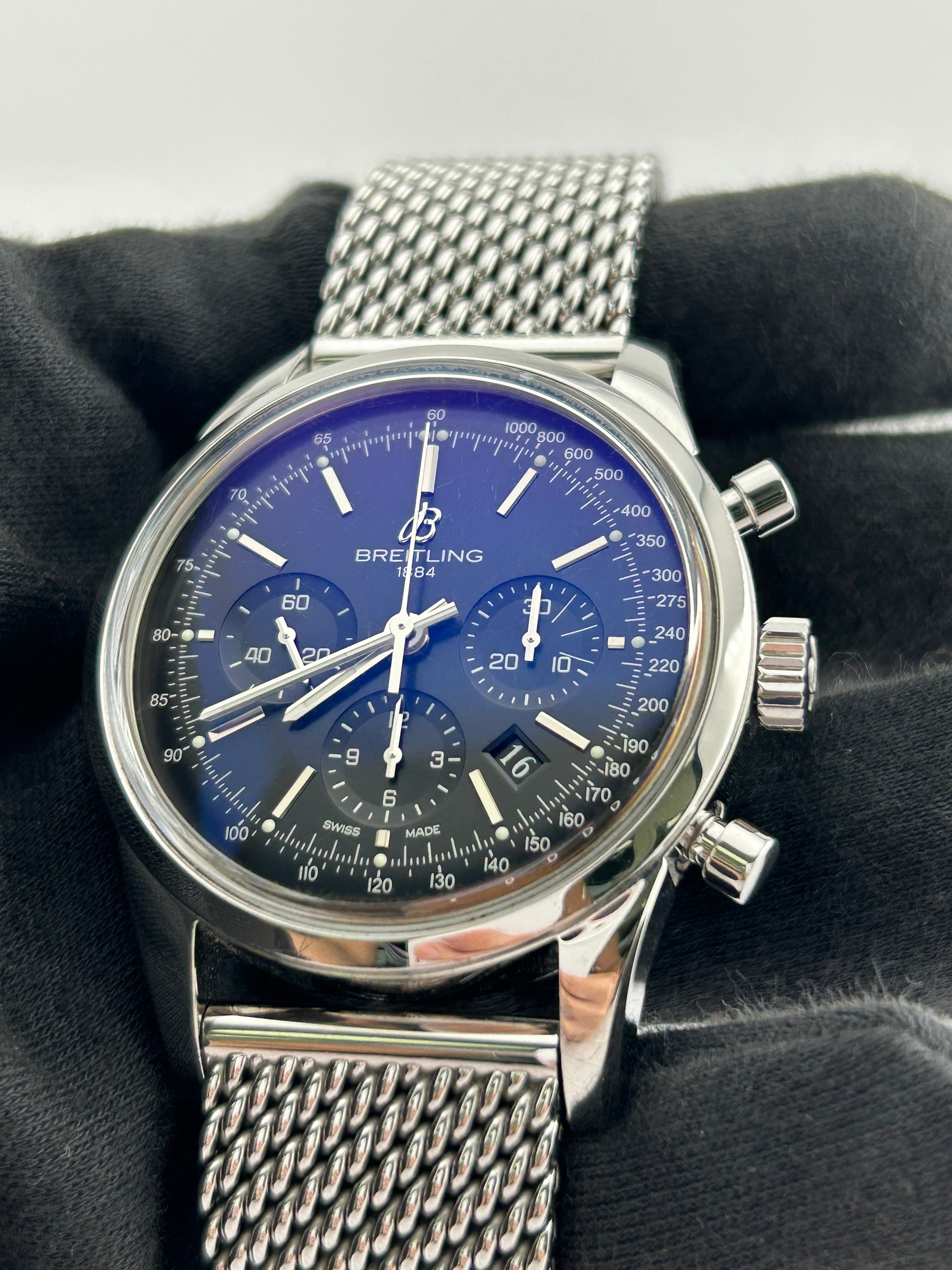 Breitling Transocean Black Dial on Woven Steel Ref. AB0152 Papers 2012 — view 2