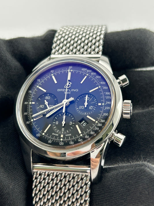Breitling Transocean Black Dial on Woven Steel Ref. AB0152 Papers 2012 — view 2