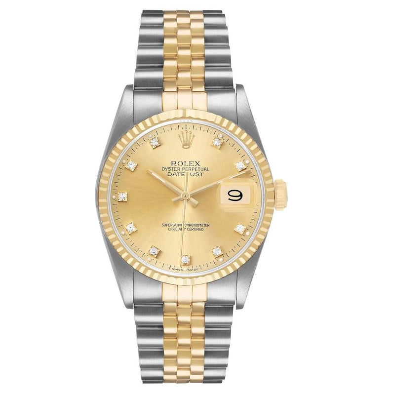 Rolex Datejust Champagne Diamond Dial on D Link Jubilee Ref 16233 with Papers 1990
