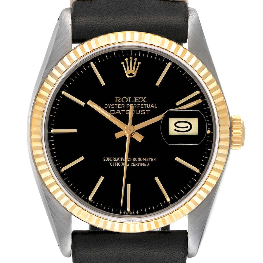 Rolex Datejust Black Stick Dial on Generic Leather Band Ref. 16233 1993
