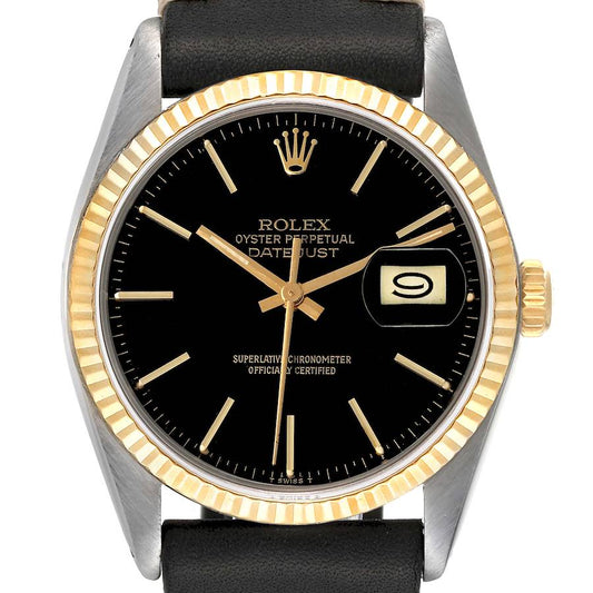 Rolex Datejust Black Stick Dial on Generic Leather Band Ref. 16233 1993