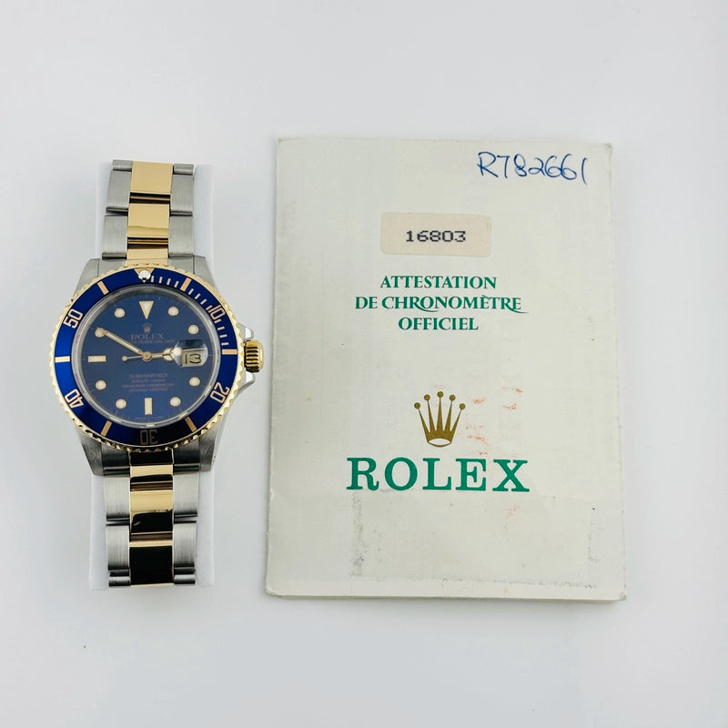 Rolex Submariner Blue Dial on Oyster Ref 16803 with Papers 1988