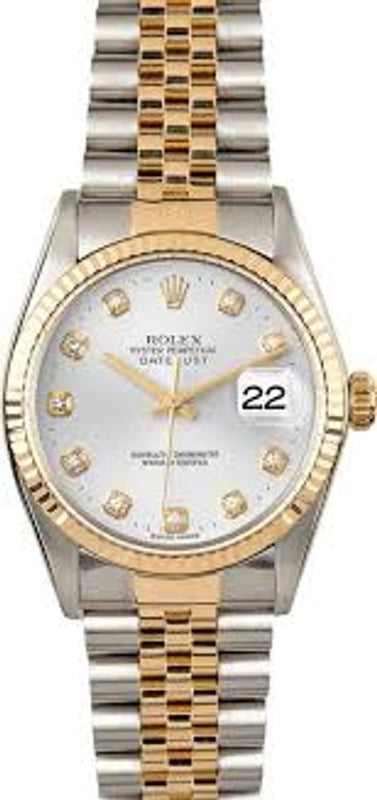 Rolex Datejust Silver Diamond Dial on D Link Jubilee Ref 16233G