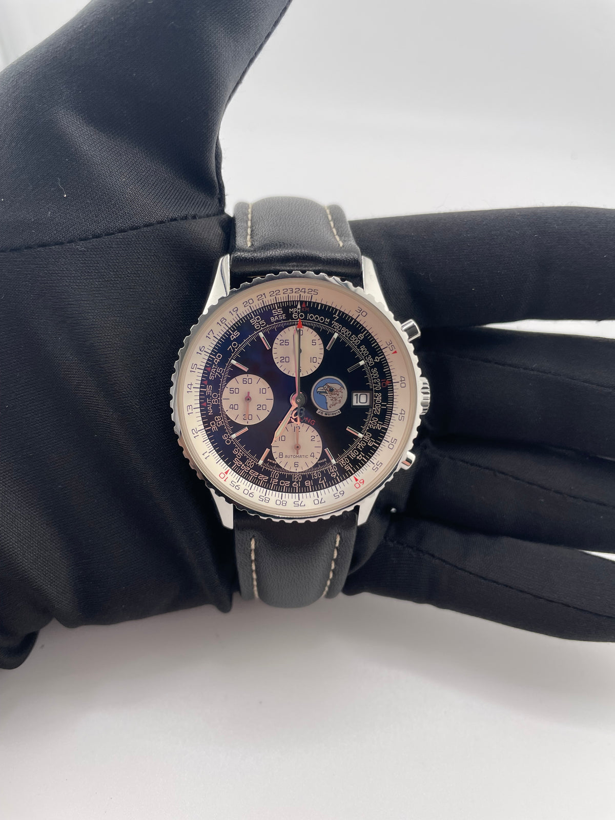 Breitling Old Navitimer Black Dial on Black Leather Strap Ref. A13322 Papers 2001 — view 3
