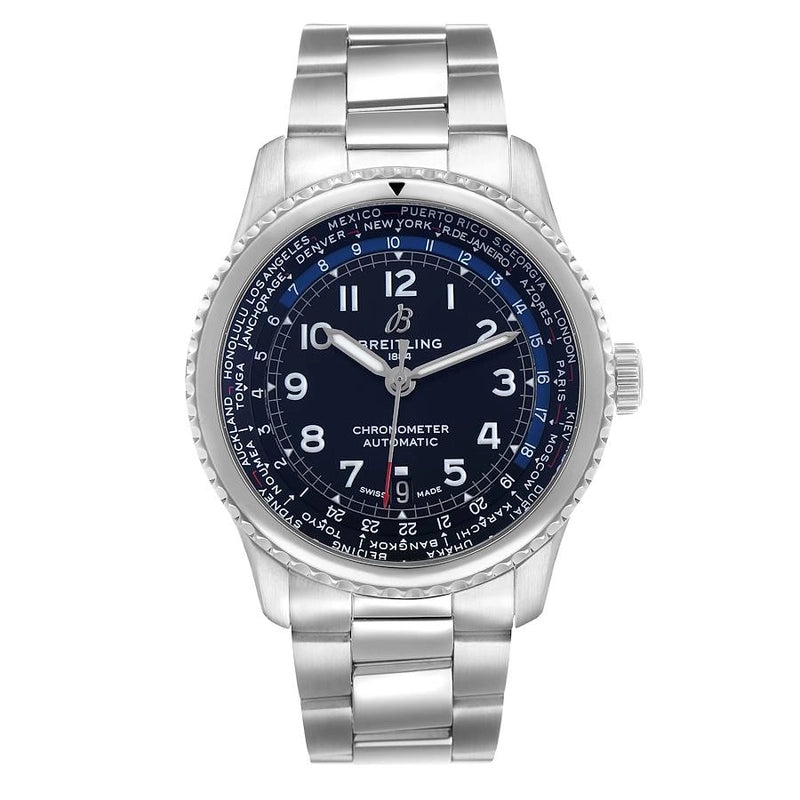 Breitling Aviator 8 B35 Unitime Blue Arabic Dial on Stainless Steel Bracelet Ref AB3521 with Card 2024