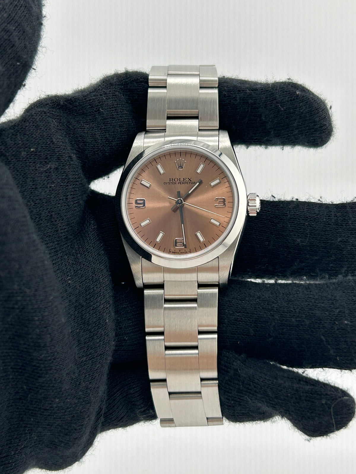 Rolex Oyster Perpetual Salmon Pink Dial on Stainless Steel Bracelet Ref. 67480 1997 — view 2