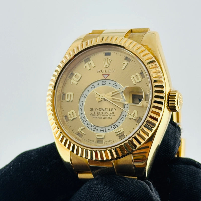 Rolex Sky Dweller Champagne Sunray Arabic Dial on Oyster Ref 326938 with Card Old Green