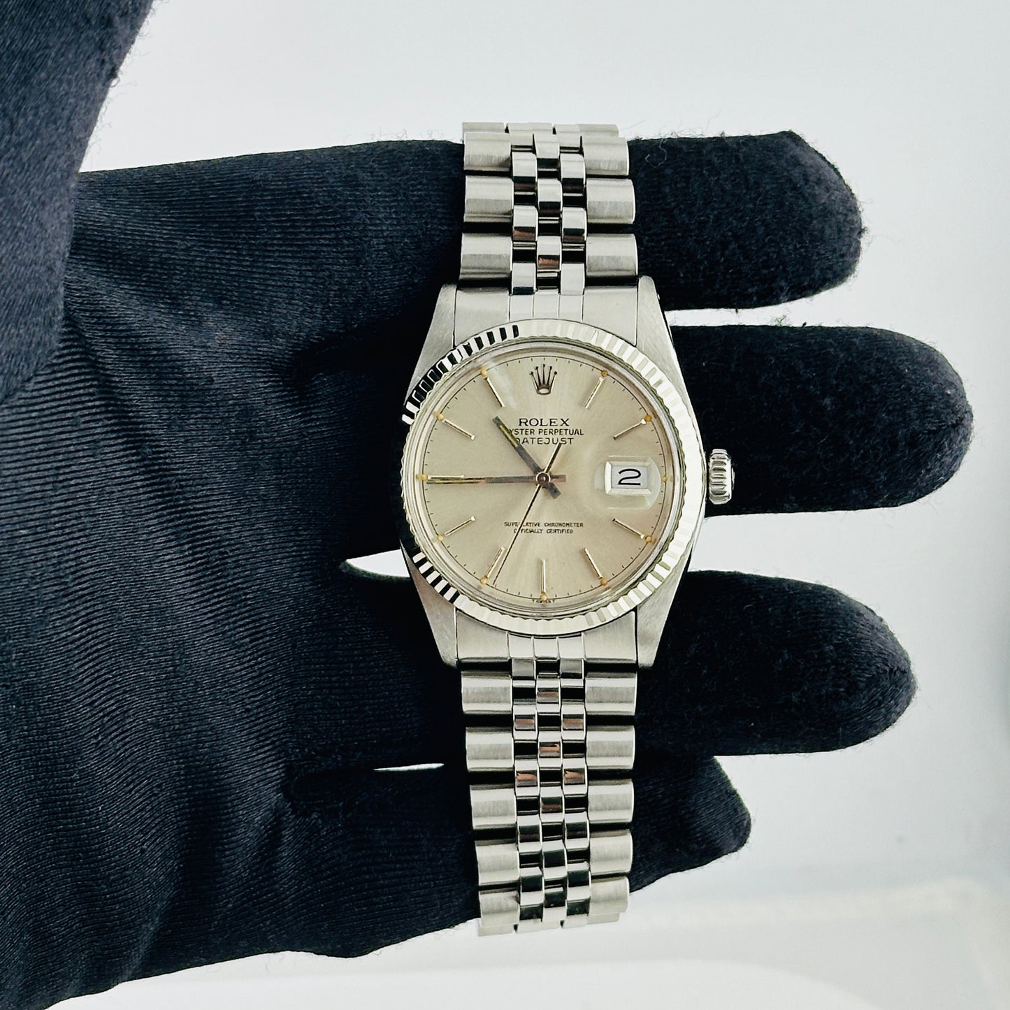Rolex Datejust Silver Stick Dial on D Link Jubilee Ref. 16014 1979