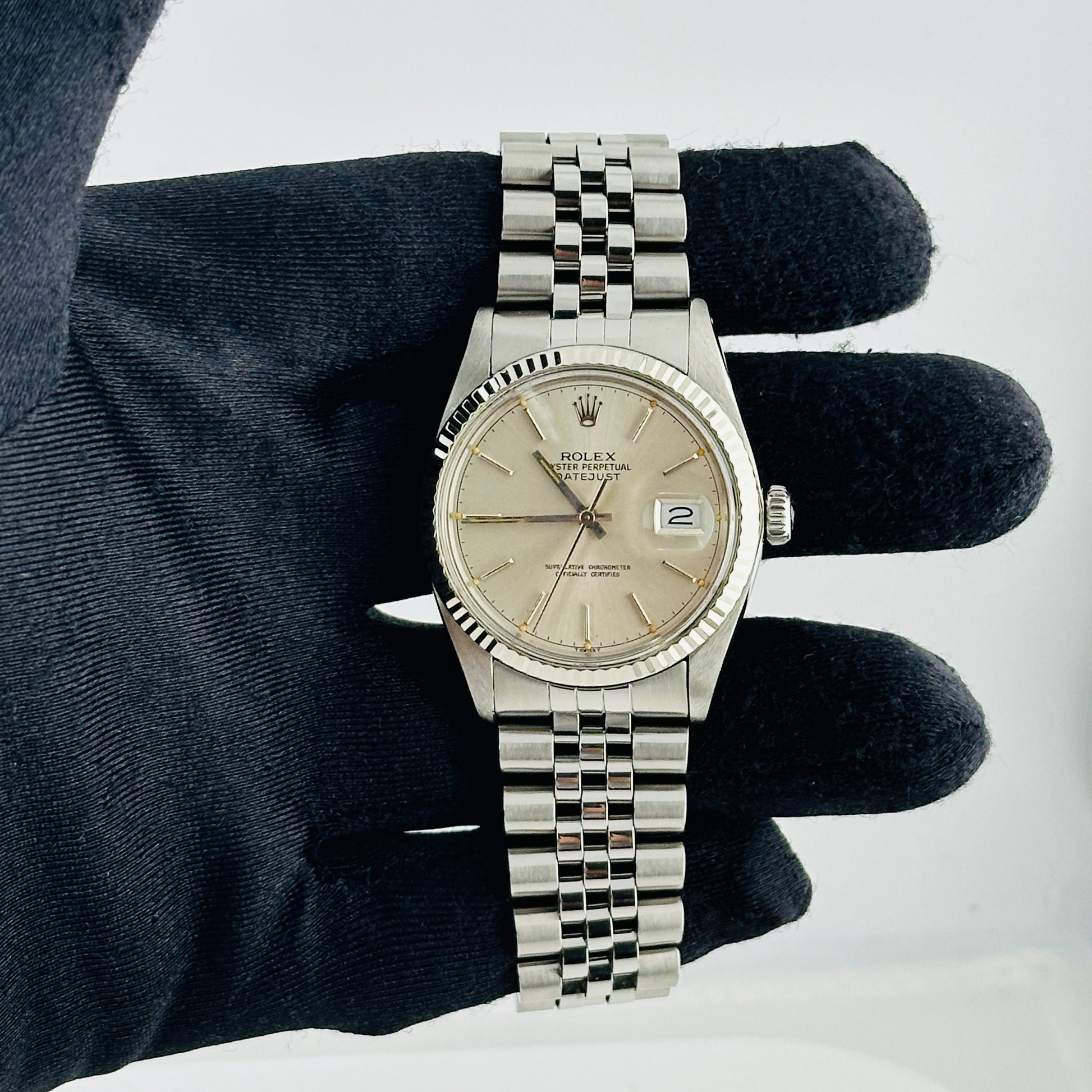 Rolex Datejust Silver Stick Dial on D Link Jubilee Ref. 16014 1979