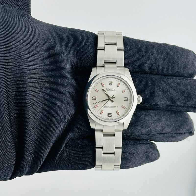 Rolex Oyster Perpetual Silver/Pink Markers Dial on Oyster Ref 177200 with Card Old Green 2008