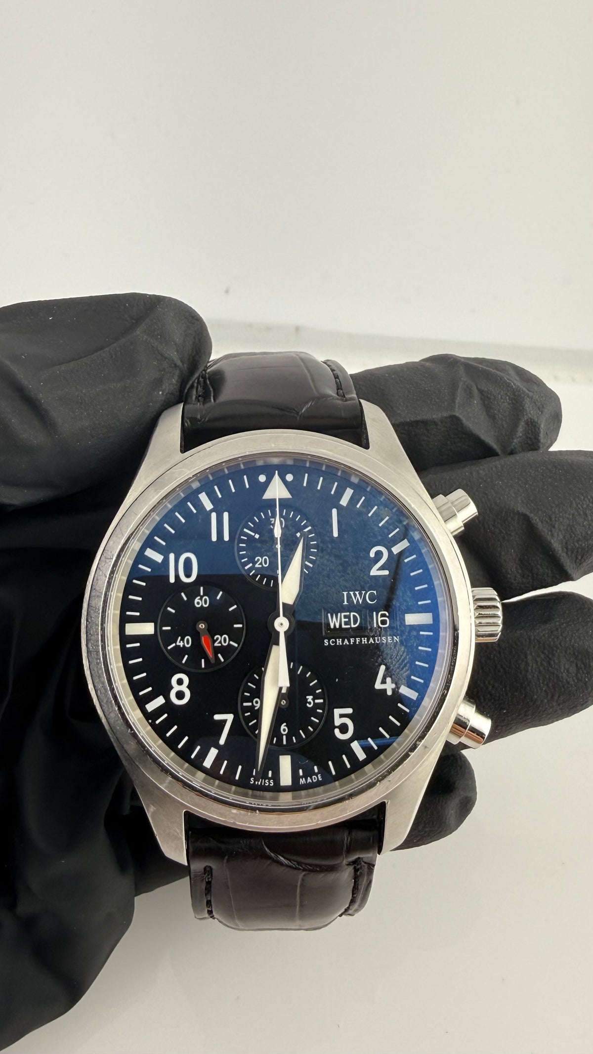 Iwc Pilot Spitfire Carbon Arabic Numeral Dial on Black Calfskin Band. Ref. IW371701 Manuals Only — view 2