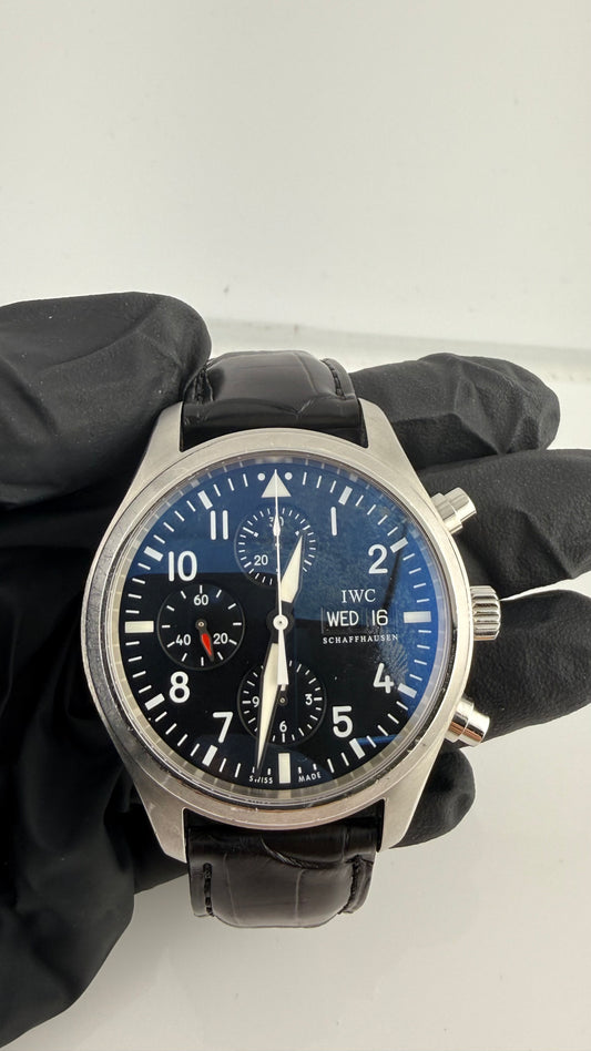 Iwc Pilot Spitfire Carbon Arabic Numeral Dial on Black Calfskin Band. Ref. IW371701 Manuals Only — view 2