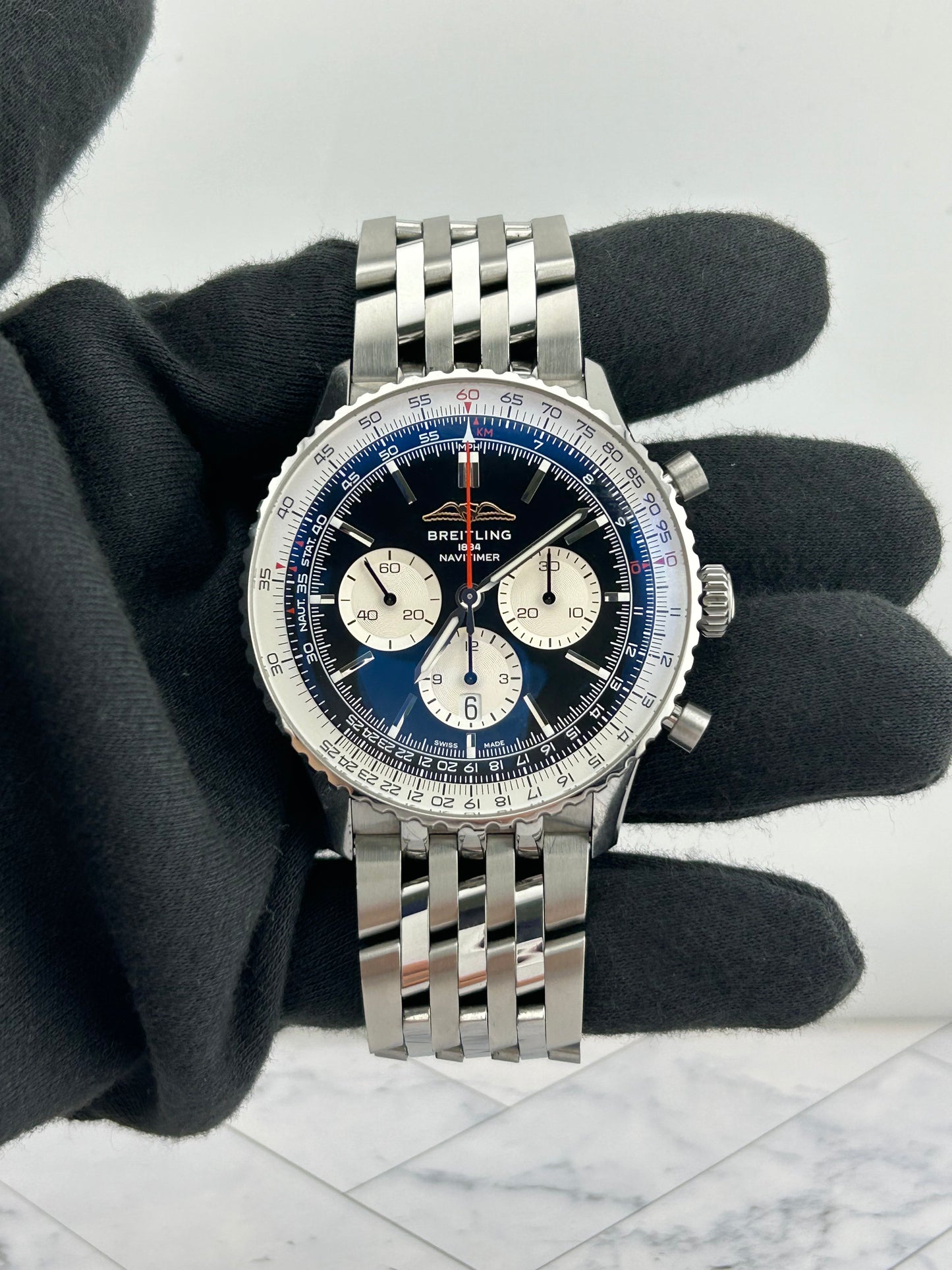 Breitling Navitimer B01 Chronograph Black Dial on Stainless Steel Bracelet Ref. AB0137211B1A1 Card 2024 — view 2