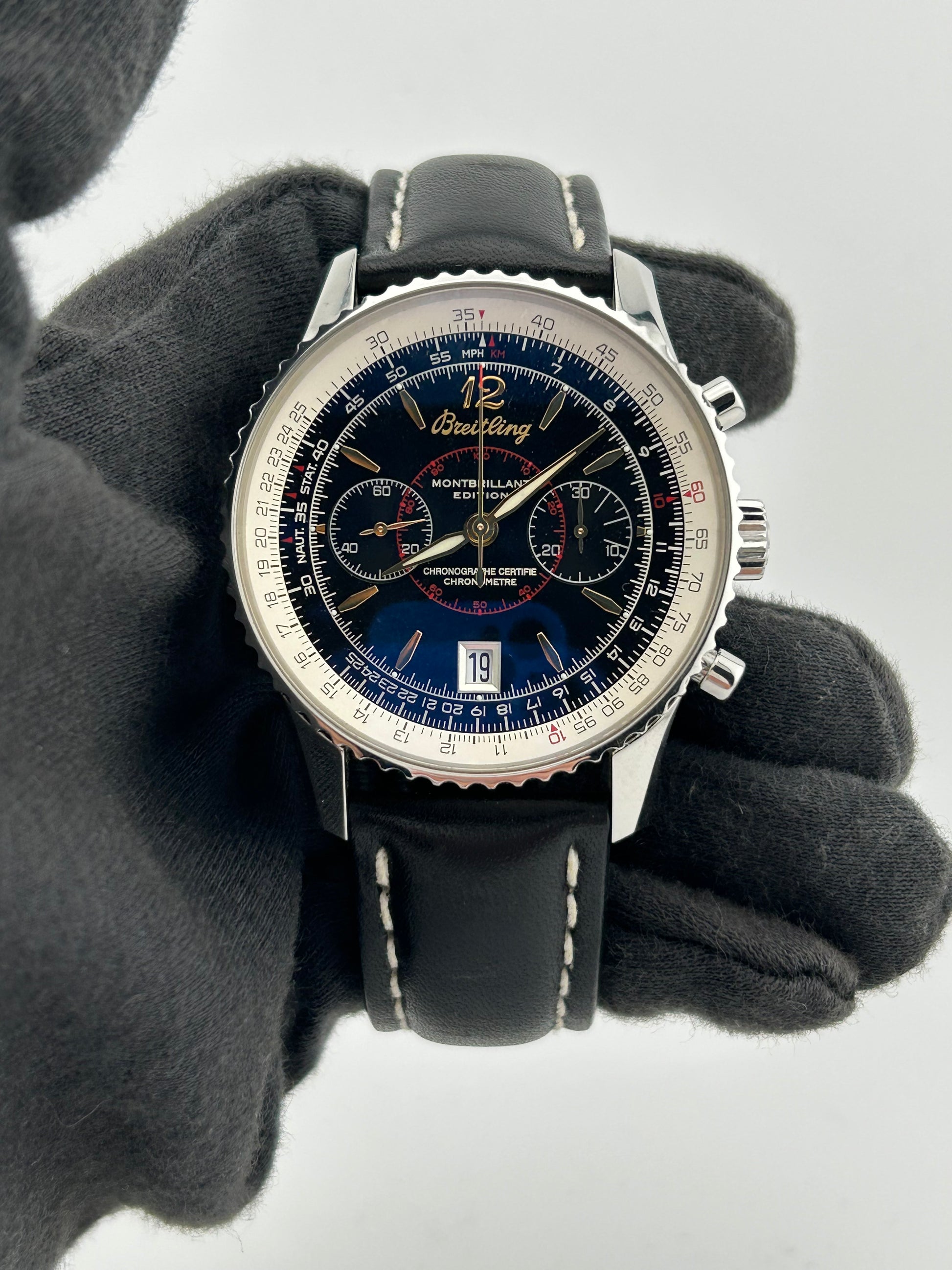 Breitling Montbrillant Edition Black Dial on Black Leather Strap Ref. A48330/A483B76NP Papers 2006 — view 2