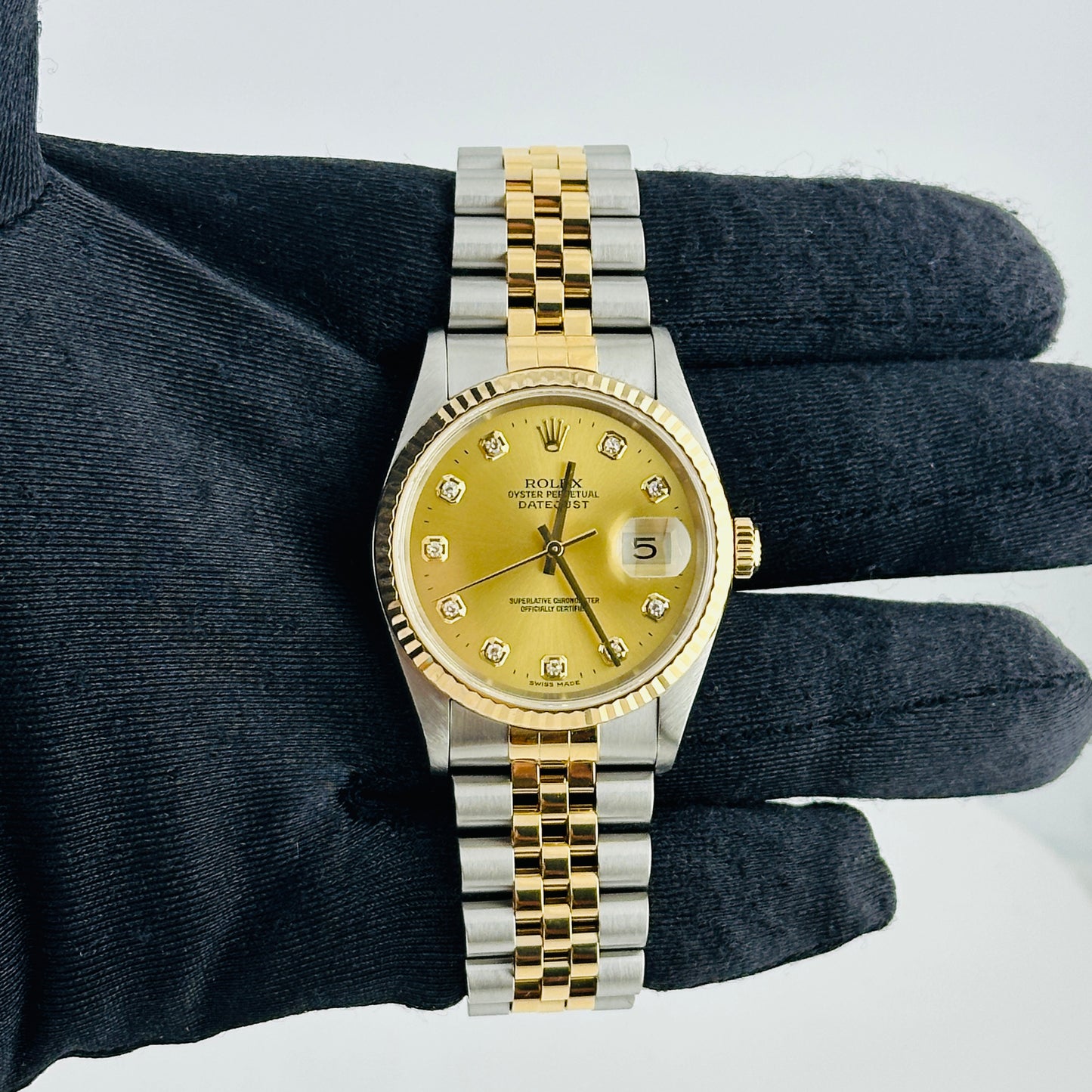 Rolex Datejust Champagne Diamond Factory Dial on D Link Jubilee Bracelet Ref. 16233G 1991 — view 2