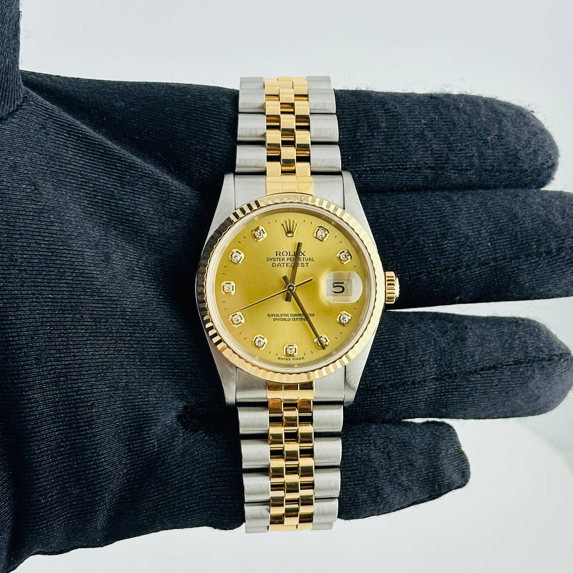 Rolex Datejust Champagne Diamond Factory Dial on D Link Jubilee Bracelet Ref. 16233G 1991 — view 2