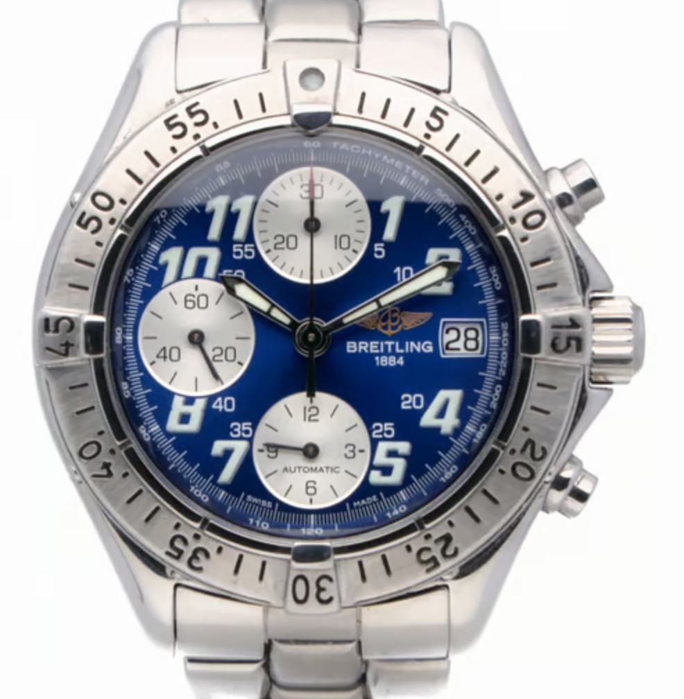 Breitling Colt Chronograph Blue Dial on Stainless Steel Bracelet Ref. A13035/A133C90PFA Complete 1998