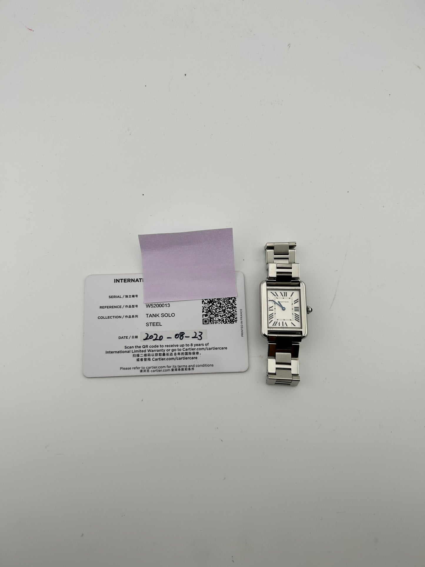 Cartier Tank Solo Silver Roman Dial on Stainless Steel Ref. W5200013 Card 2020 — view 7