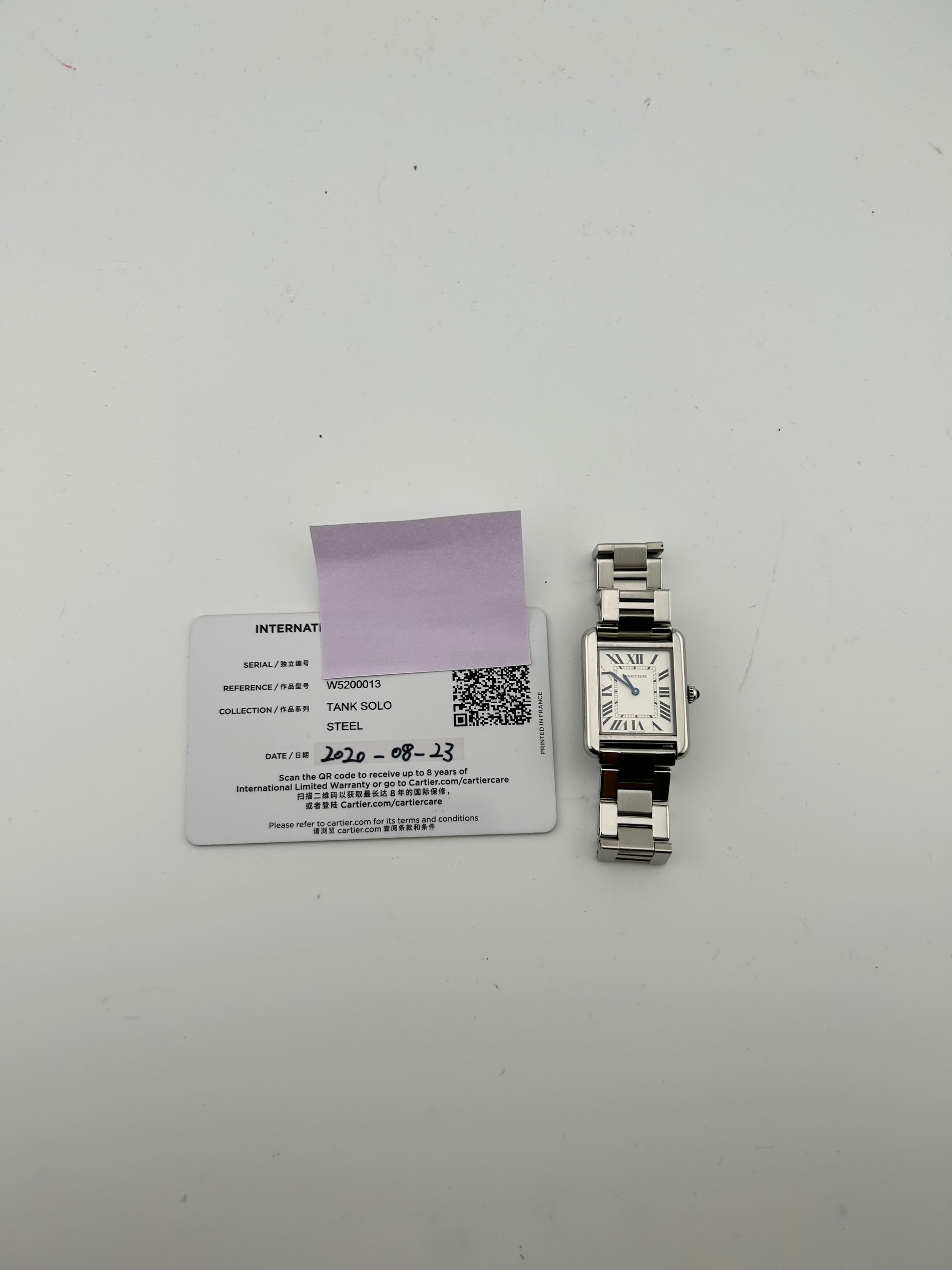 Cartier Tank Solo Silver Roman Dial on Stainless Steel Ref. W5200013 Card 2020 — view 7