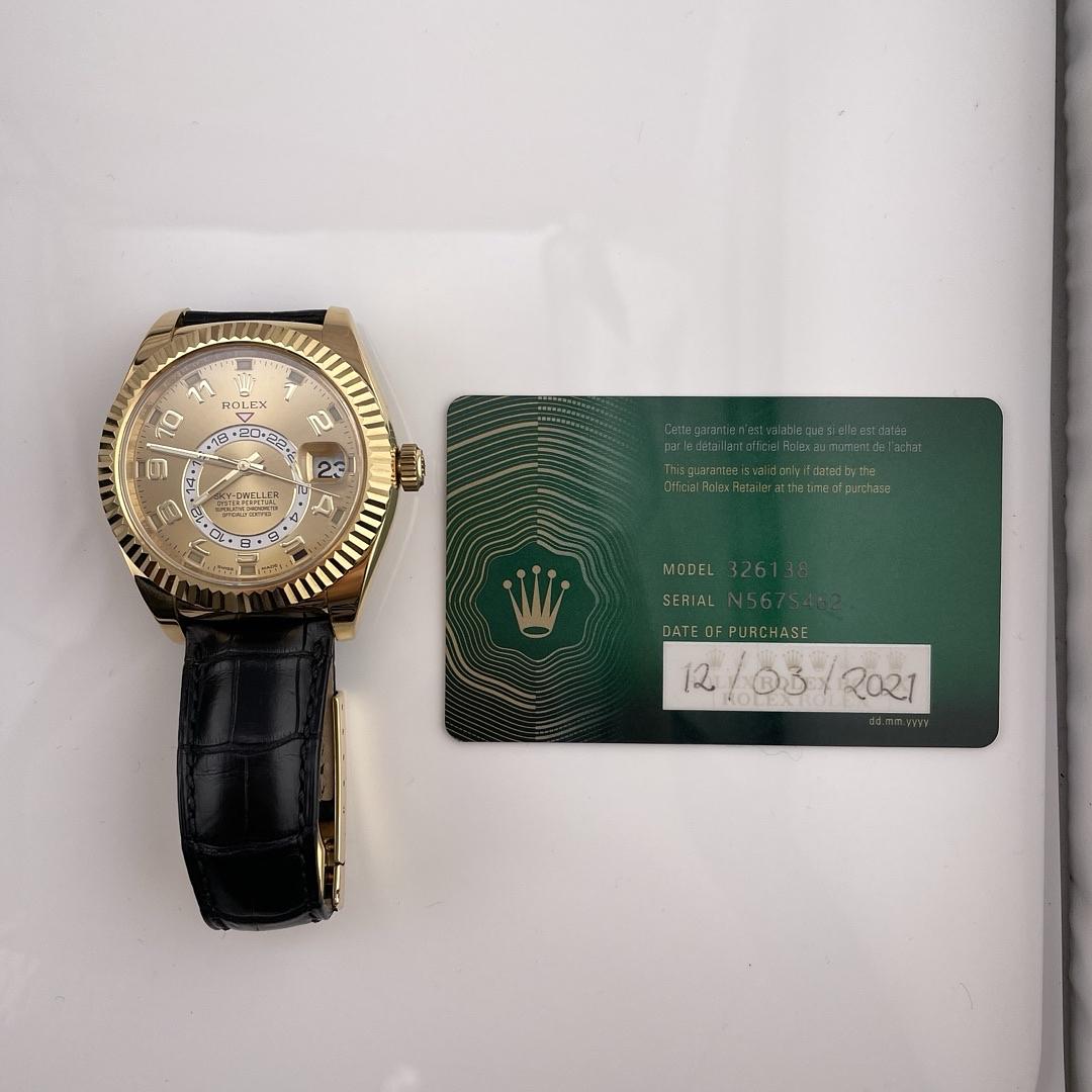 Rolex Sky Dweller Champagne Arabic Dial on Leather Ref. 326138 Card 2021 — view 4