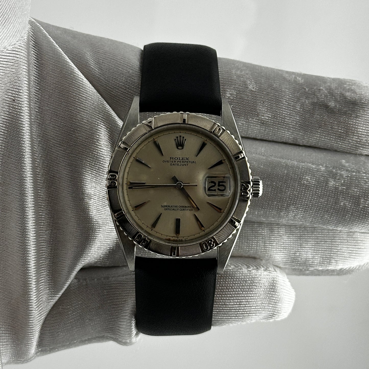Rolex Datejust Silver Dial on Generic Leather Band Ref. 1625 1960