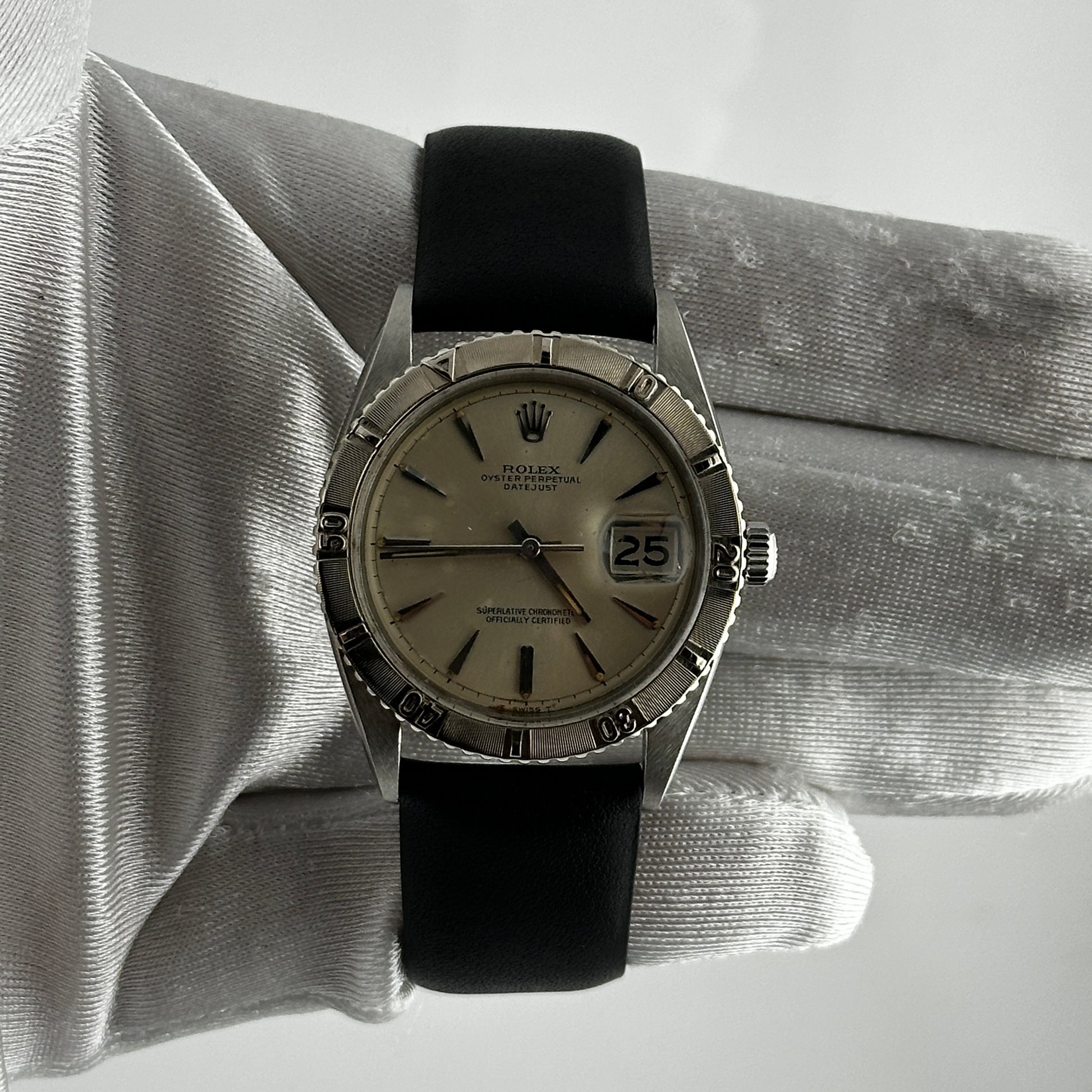 Rolex Datejust Silver Dial on Generic Leather Band Ref. 1625 1960