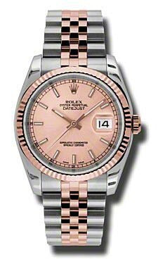 Rolex Datejust 36 Pink Champagne Stick Dial on Jubilee D Link Bracelet Ref. 116231 Papers 2005