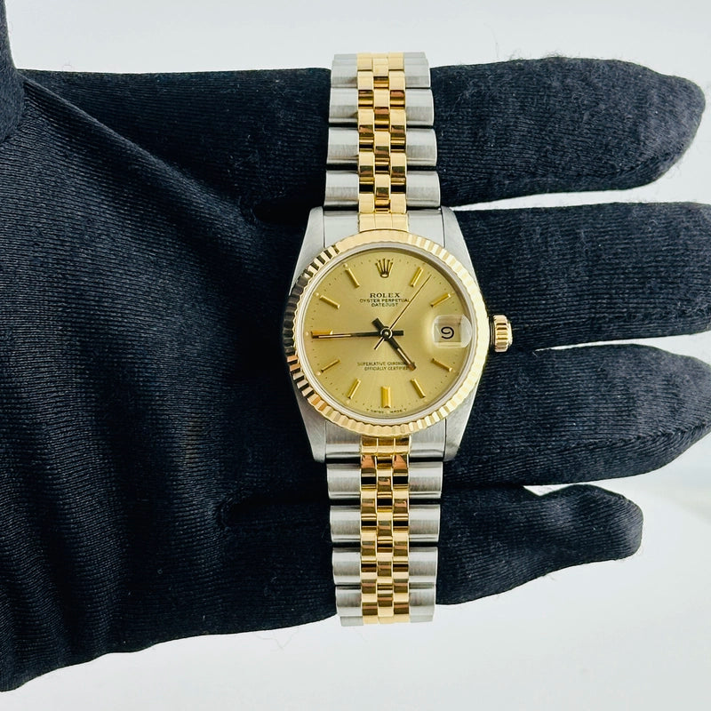 Rolex Datejust Champagne Stick Dial on D Link Jubilee Ref 68273 with Papers 1988
