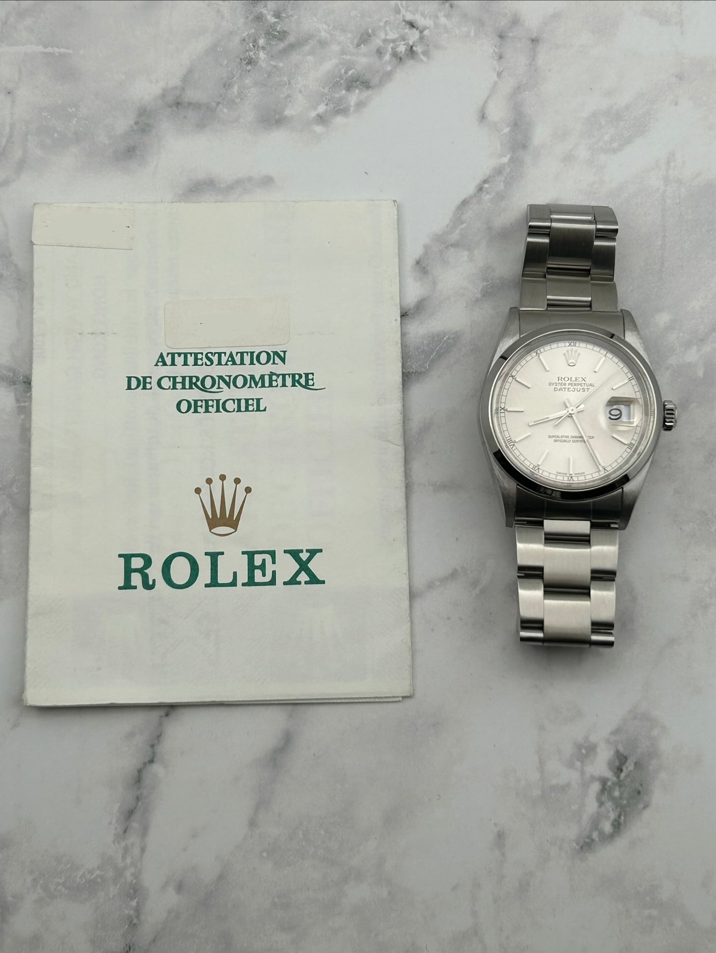 Rolex Datejust 36 Silver Stick Dial on Jubilee Ref. 16200 Papers 2000 — view 7
