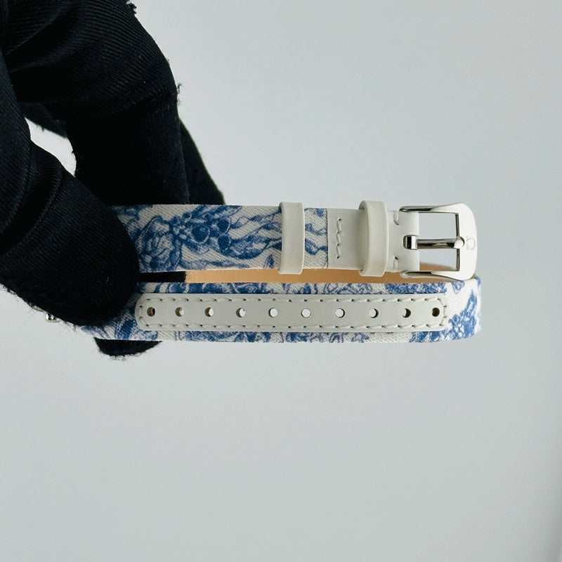 Omega De Ville Mini Tr√©sor Quartz White / Blue Roman Markers Dial on Fabric Strap Ref 428.17.26.60.04.001 with Card