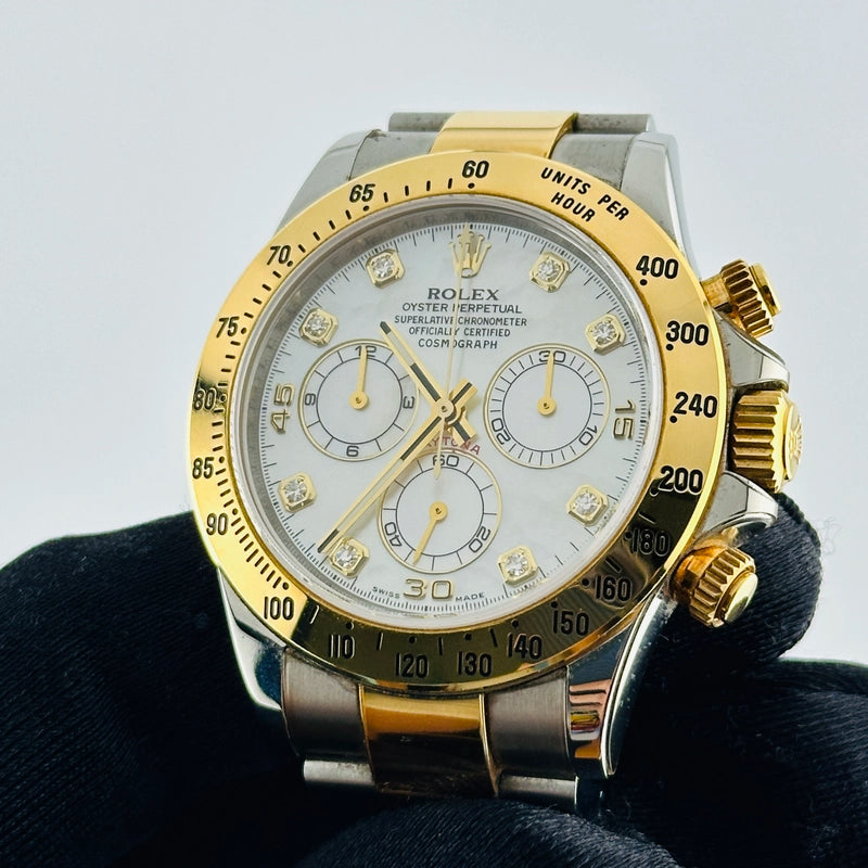 Rolex Daytona Mother Of Pearl Factory Diamonds Dial on Oyster Ref 116523 with Card Old Green 2013
