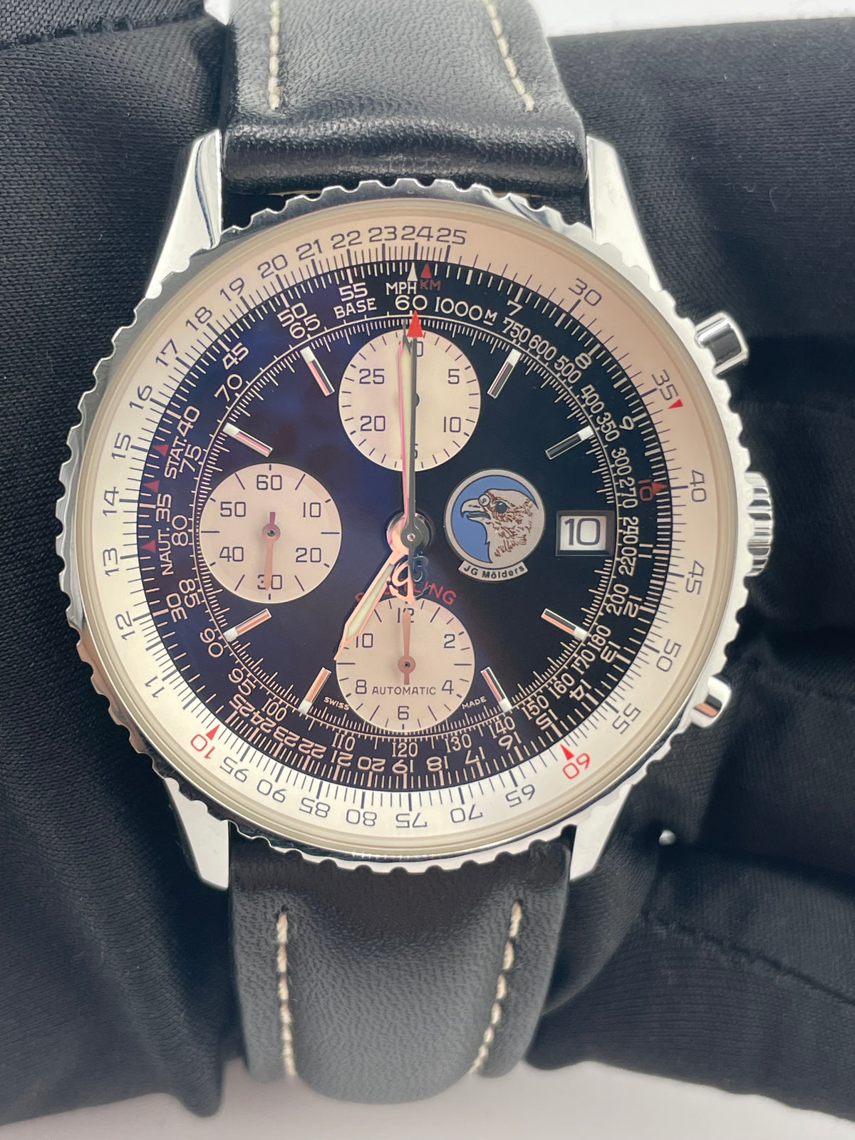 Breitling Old Navitimer Black Dial on Black Leather Strap Ref. A13322 Papers 2001 — view 2