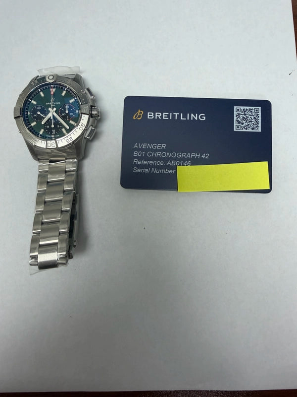 Breitling Avenger B01 Chronograph Green Dial on Steel Ref AB0146101L1A1 with Card 2026