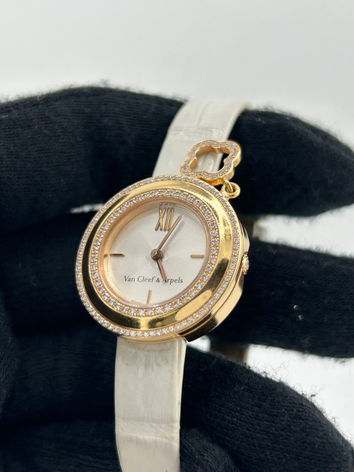 Van Cleef & Arpels Charms Mini Watch Silver Dial on Leather Ref. VCAR0298000 Complete 2014 — view 2